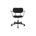 Audo Copenhagen Co Task Chair, Fully Upholstered, With Arms in Black Aluminum and Dark Stained Oak with Sierra 1001, packshot on white