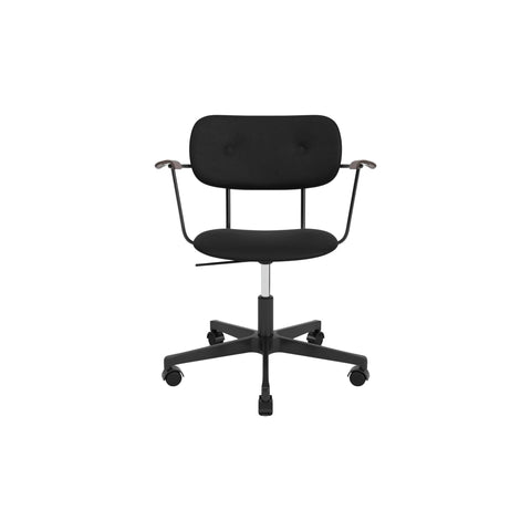 Audo Copenhagen Co Task Chair, Fully Upholstered, With Arms in Black Aluminum and Dark Stained Oak with Sierra 1001, packshot on white