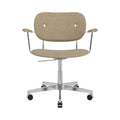 Audo Copenhagen Co Task Chair, Fully Upholstered, With Arms in Polished Aluminum and Natural Oak with Audo Bouclé 02, packshot on white