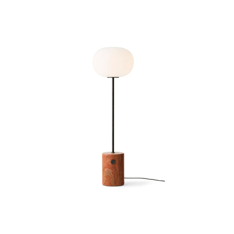 Audo Copenhagen JWDA Floor Lamp in Red Travertine and Bronzed Brass, 51" high, packshot on white