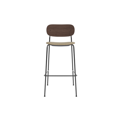 Audo Copenhagen Co Bar Chair, Upholstered in Dark Stained Oak with Audo Bouclé 02, packshot on white