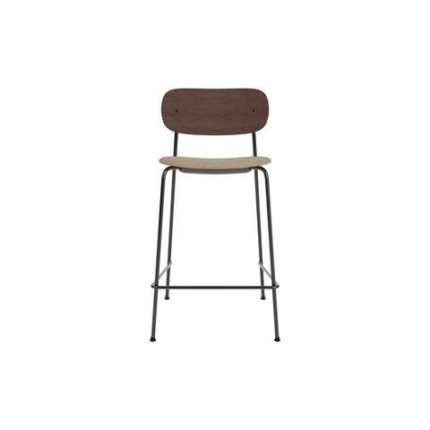 Audo Copenhagen Co Counter Chair, Upholstered in Dark Stained Oak with Audo Bouclé 02, packshot on white