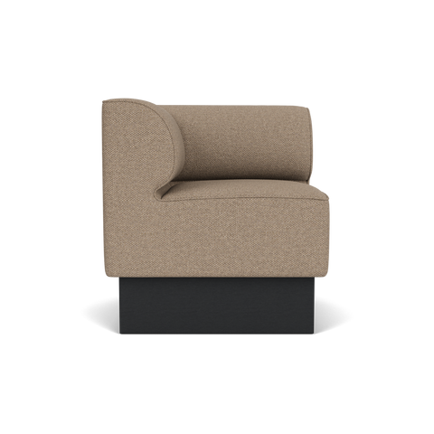 Audo Copenhagen Eave Dining Sofa, Corner, 30", Left Corner in Logan Flint on a Plateau base in Black Oak, packshot on white