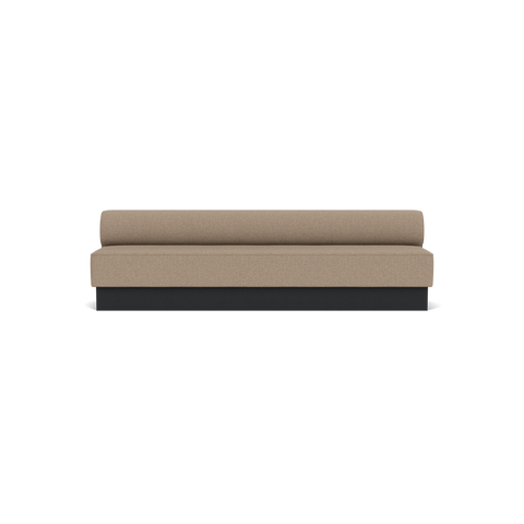 Audo Copenhagen Eave Dining Sofa, Open Section, 110" in Logan Flint on a Plateau base in Black Oak, packshot on white
