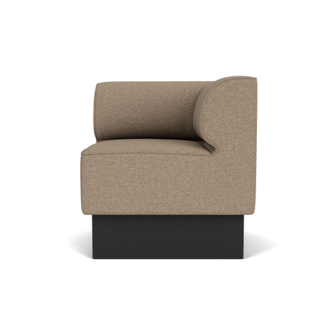Audo Copenhagen Eave Dining Sofa, Corner, 30", Right Corner in Logan Flint on a Plateau base in Black Oak, packshot on white