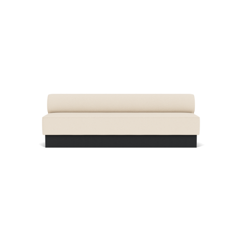 Audo Copenhagen Eave Dining Sofa, Open Section, 95" in Logan Jasmine on a Plateau base in Black Oak, packshot on white