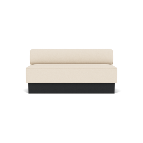 Audo Copenhagen Eave Dining Sofa, Open Section, 65" in Logan Jasmine on a Plateau base in Black Oak, packshot on white