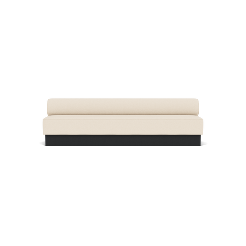 Audo Copenhagen Eave Dining Sofa, Open Section, 110" in Logan Jasmine on a Plateau base in Black Oak, packshot on white