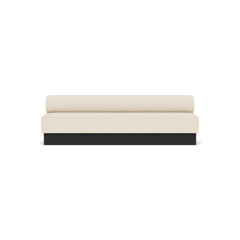 Audo Copenhagen Eave Dining Sofa, Open Section, 103" in Logan Jasmine on a Plateau base in Black Oak, packshot on white