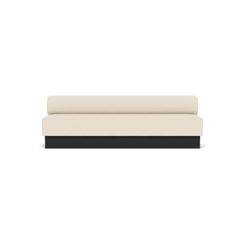Audo Copenhagen Eave Dining Sofa, Open Section, 99" in Logan Jasmine on a Plateau base in Black Oak, packshot on white