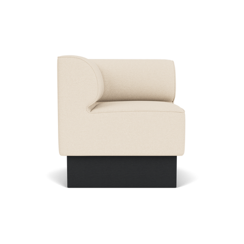 Audo Copenhagen Eave Dining Sofa, Corner, 30", Left Corner in Logan Jasmine on a Plateau base in Black Oak, packshot on white
