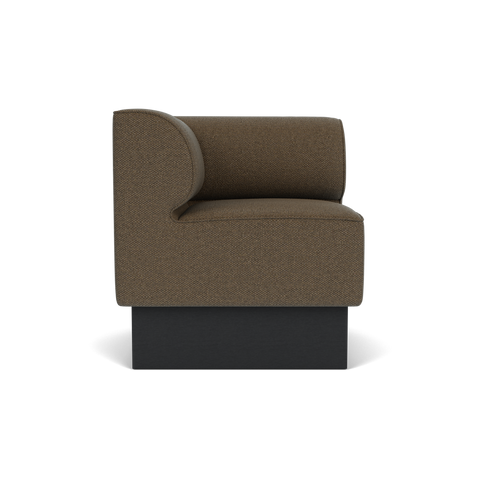 Audo Copenhagen Eave Dining Sofa, Corner, 30", Left Corner in Logan Nutmeg on a Plateau base in Black Oak, packshot on white