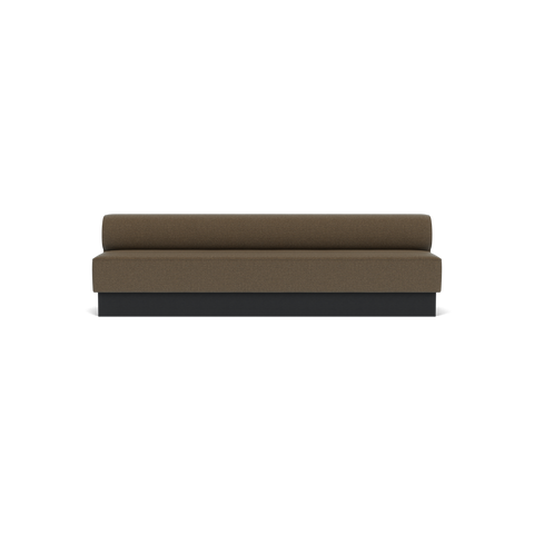 Audo Copenhagen Eave Dining Sofa, Open Section, 110" in Logan Nutmeg on a Plateau base in Black Oak, packshot on white