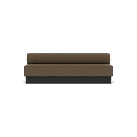 Audo Copenhagen Eave Dining Sofa, Open Section, 95" in Logan Nutmeg on a Plateau base in Black Oak, packshot on white