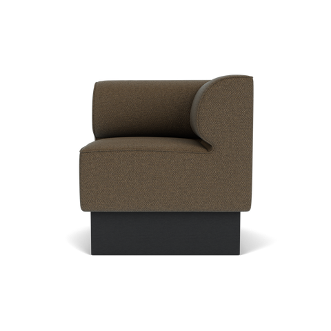 Audo Copenhagen Eave Dining Sofa, Corner, 30", Right Corner in Logan Nutmeg on a Plateau base in Black Oak, packshot on white