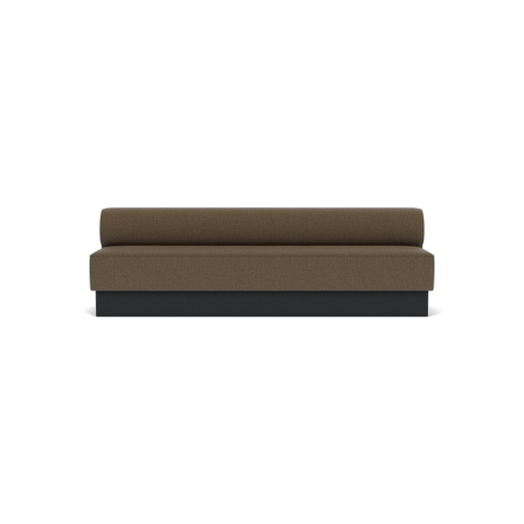 Audo Copenhagen Eave Dining Sofa, Open Section, 103" in Logan Nutmeg on a Plateau base in Black Oak, packshot on white