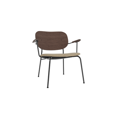 Audo Copenhagen Co Lounge Chair, Partially Upholstered in Dark Stained Oak with Audo Bouclé 02, packshot on white