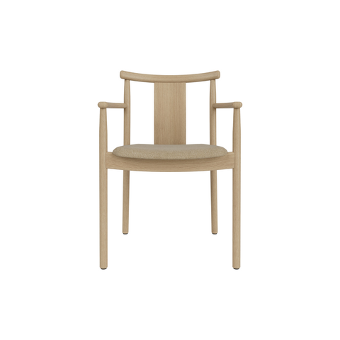 Audo Copenhagen Merkur Dining Chair w/ Armrests in Natural Oak with Audo Bouclé 02 seat, packshot on white