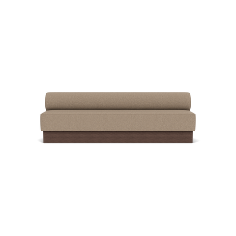 Audo Copenhagen Eave Dining Sofa, Open Section, 99" in Logan Flint on a Plateau base in Dark Stained Oak, packshot on white