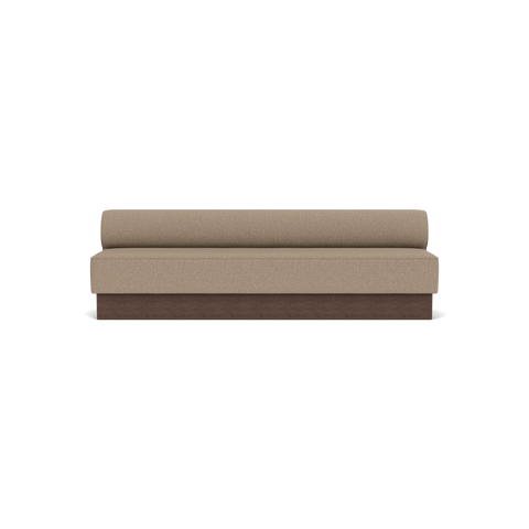 Audo Copenhagen Eave Dining Sofa, Open Section, 103" in Logan Flint on a Plateau base in Dark Stained Oak, packshot on white
