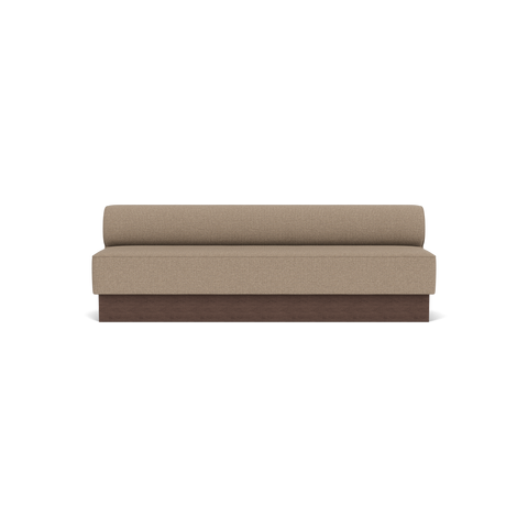 Audo Copenhagen Eave Dining Sofa, Open Section, 95" in Logan Flint on a Plateau base in Dark Stained Oak, packshot on white