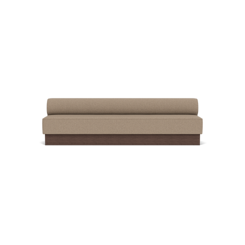 Audo Copenhagen Eave Dining Sofa, Open Section, 110" in Logan Flint on a Plateau base in Dark Stained Oak, packshot on white