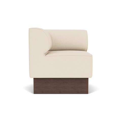 Audo Copenhagen Eave Dining Sofa, Corner, 30", Left Corner in Logan Jasmine on a Plateau base in Dark Stained Oak, packshot on white