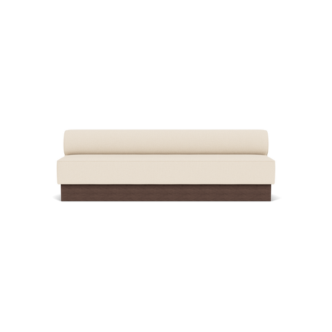 Audo Copenhagen Eave Dining Sofa, Open Section, 99" in Logan Jasmine on a Plateau base in Dark Stained Oak, packshot on white