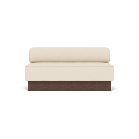 Audo Copenhagen Eave Dining Sofa, Open Section, 65" in Logan Jasmine on a Plateau base in Dark Stained Oak, packshot on white