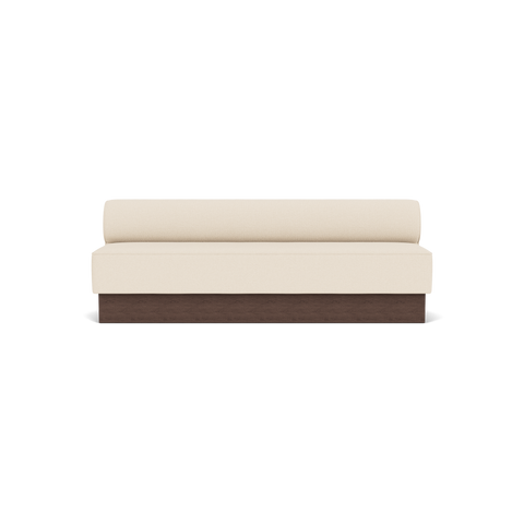Audo Copenhagen Eave Dining Sofa, Open Section, 89" in Logan Jasmine on a Plateau base in Dark Stained Oak, packshot on white