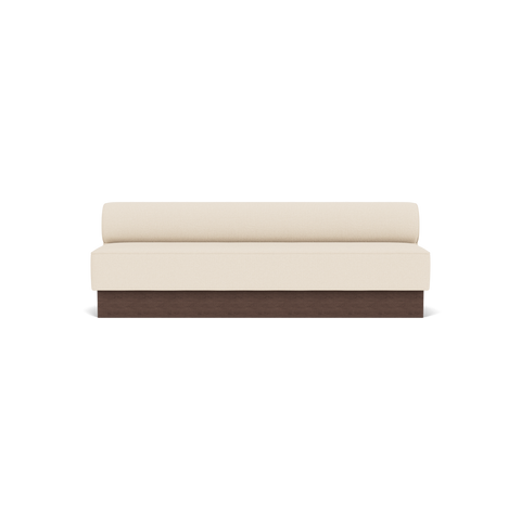 Audo Copenhagen Eave Dining Sofa, Open Section, 95" in Logan Jasmine on a Plateau base in Dark Stained Oak, packshot on white