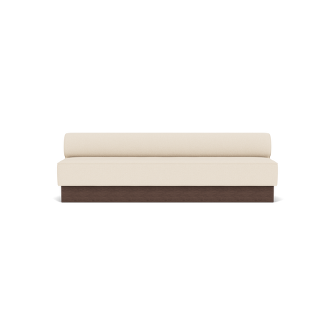 Audo Copenhagen Eave Dining Sofa, Open Section, 103" in Logan Jasmine on a Plateau base in Dark Stained Oak, packshot on white