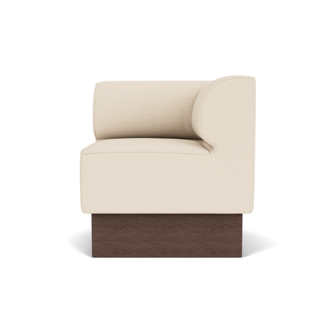 Audo Copenhagen Eave Dining Sofa, Corner, 30", Right Corner in Logan Jasmine on a Plateau base in Dark Stained Oak, packshot on white
