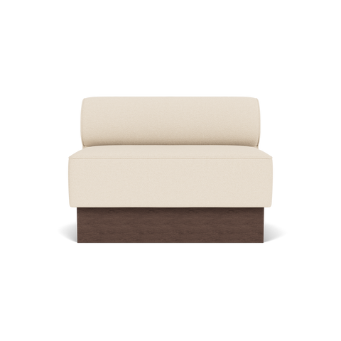 Audo Copenhagen Eave Dining Sofa, Open Section, 44" in Logan Jasmine on a Plateau base in Dark Stained Oak, packshot on white
