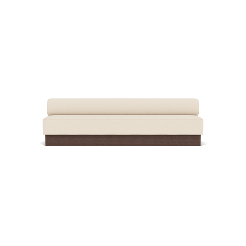 Audo Copenhagen Eave Dining Sofa, Open Section, 110" in Logan Jasmine on a Plateau base in Dark Stained Oak, packshot on white