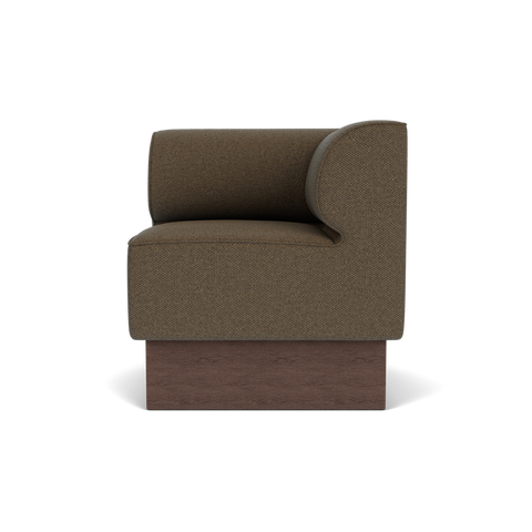 Audo Copenhagen Eave Dining Sofa, Corner, 30", Right Corner in Logan Nutmeg on a Plateau base in Dark Stained Oak, packshot on white