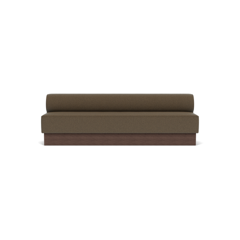 Audo Copenhagen Eave Dining Sofa, Open Section, 99" in Logan Nutmeg on a Plateau base in Dark Stained Oak, packshot on white