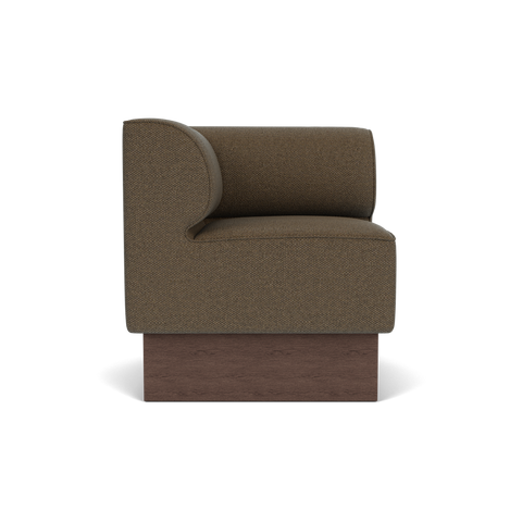 Audo Copenhagen Eave Dining Sofa, Corner, 30", Left Corner in Logan Nutmeg on a Plateau base in Dark Stained Oak, packshot on white