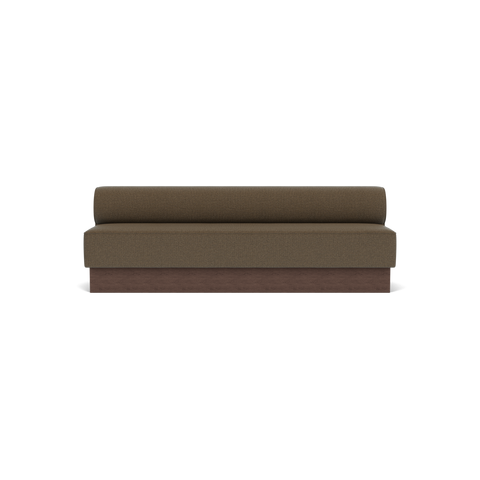 Audo Copenhagen Eave Dining Sofa, Open Section, 95" in Logan Nutmeg on a Plateau base in Dark Stained Oak, packshot on white