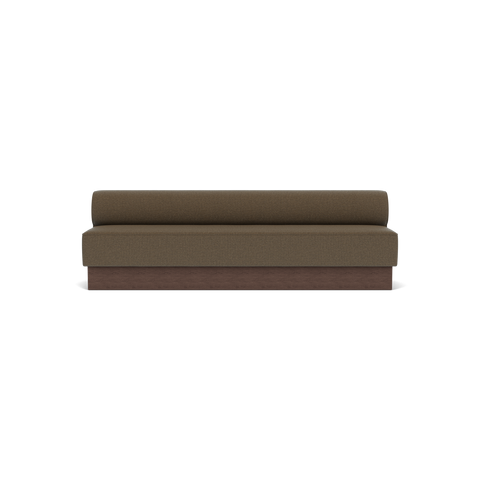 Audo Copenhagen Eave Dining Sofa, Open Section, 103" in Logan Nutmeg on a Plateau base in Dark Stained Oak, packshot on white