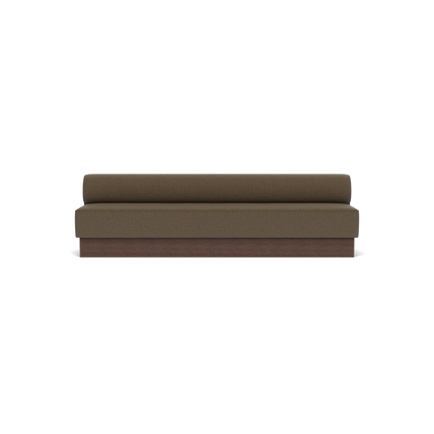 Audo Copenhagen Eave Dining Sofa, Open Section, 110" in Logan Nutmeg on a Plateau base in Dark Stained Oak, packshot on white