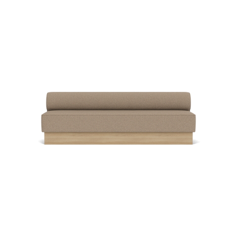 Audo Copenhagen Eave Dining Sofa, Open Section, 95" in Logan Flint on a Plateau base in Natural Oak, packshot on white