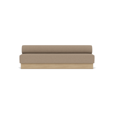Audo Copenhagen Eave Dining Sofa, Open Section, 103" in Logan Flint on a Plateau base in Natural Oak, packshot on white