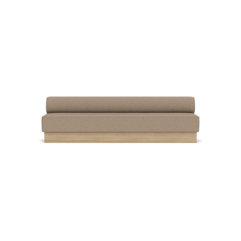 Audo Copenhagen Eave Dining Sofa, Open Section, 110" in Logan Flint on a Plateau base in Natural Oak, packshot on white