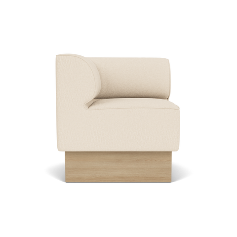 Audo Copenhagen Eave Dining Sofa, Corner, 30", Left Corner in Logan Jasmine on a Plateau base in Natural Oak, packshot on white