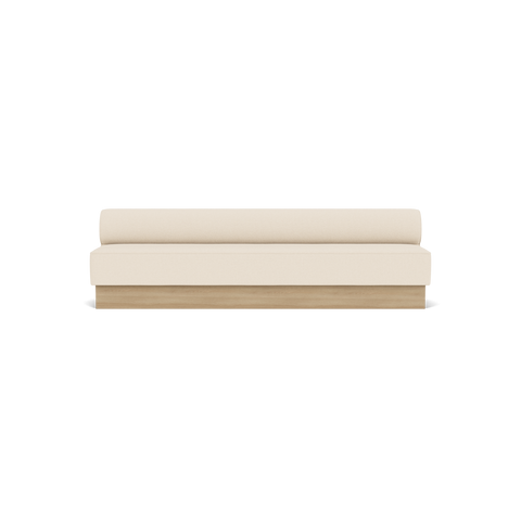Audo Copenhagen Eave Dining Sofa, Open Section, 110" in Logan Jasmine on a Plateau base in Natural Oak, packshot on white