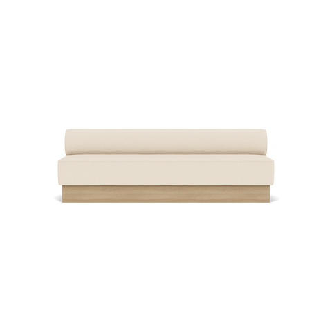 Audo Copenhagen Eave Dining Sofa, Open Section, 95" in Logan Jasmine on a Plateau base in Natural Oak, packshot on white