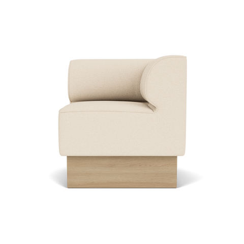 Audo Copenhagen Eave Dining Sofa, Corner, 30", Right Corner in Logan Jasmine on a Plateau base in Natural Oak, packshot on white
