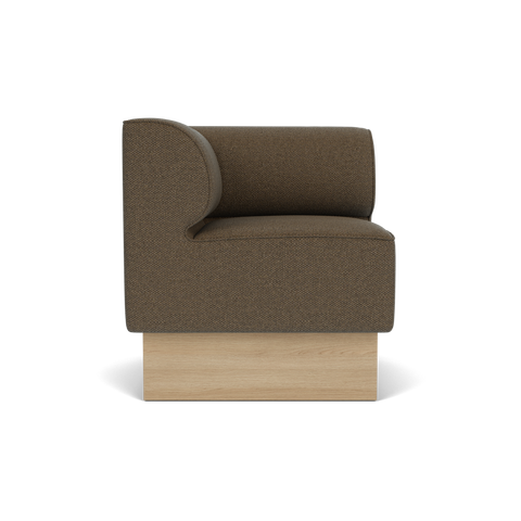 Audo Copenhagen Eave Dining Sofa, Corner, 30", Left Corner in Logan Nutmeg on a Plateau base in Natural Oak, packshot on white