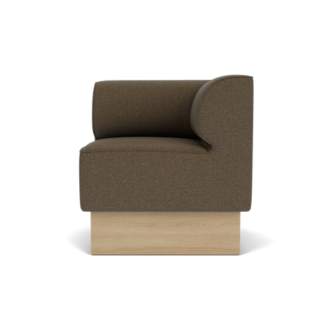 Audo Copenhagen Eave Dining Sofa, Corner, 30", Right Corner in Logan Nutmeg on a Plateau base in Natural Oak, packshot on white